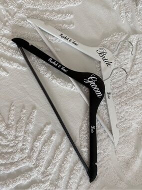 Bride & Groom Wooden Hangers in White and Black